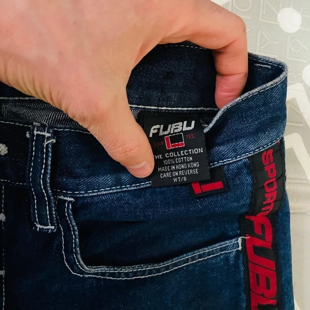 Vintage graphic logo Fubu bell bottoms jeans pants
